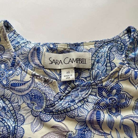 Sara Campbell Floral Paisley Top Blue White 3/4 Sleeve Nylon Elastane Stretch XS - Picture 5 of 7